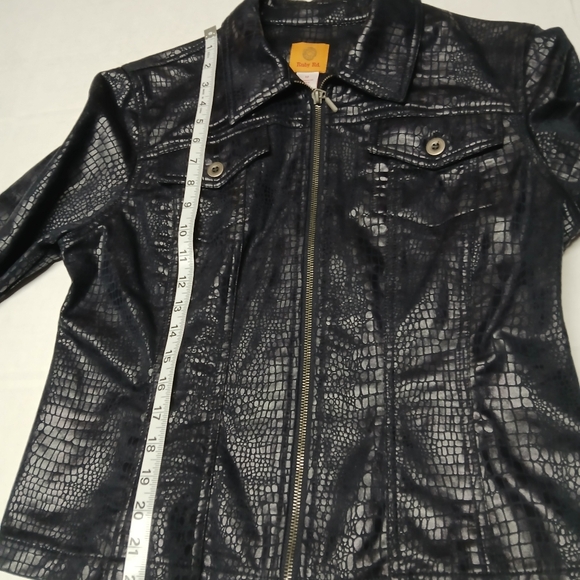 Ruby Rd. Navy Dark Blue Snakeskin Crocodile Print Jacket Size 12 Fall Blazer - Picture 7 of 8